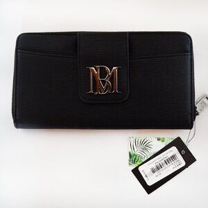 Badgley Mischka Black Vegan Leather Clutch Wallet with silver hardware